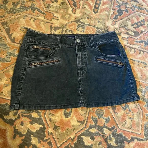 Y2K Charcoal Black Corduroy Mini Skirt - Picture 3 of 11